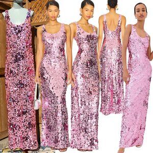 🆕 SIMKHAI 🧿 NWOT Bex Sequined Embellished Maxi Dress, Sorbet Pink - Sz US 12